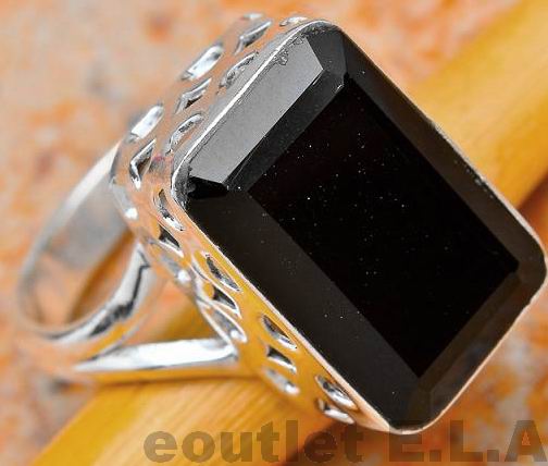 17x11mm GENUINE ONYX SILVER RING-sz8